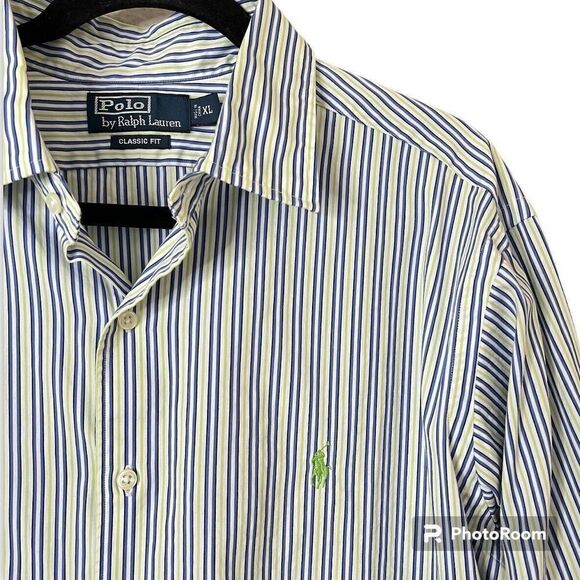 Polo Ralph Lauren GREEN/BLUE/WHITE STRIPED Classic Fit  Button Down Shirts - Picture 1 of 5